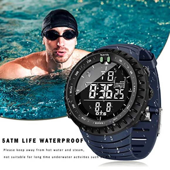 Men's Digital Sports Watch Waterproof Tactical LED Backlight Large Dial - Picture 3 of 8